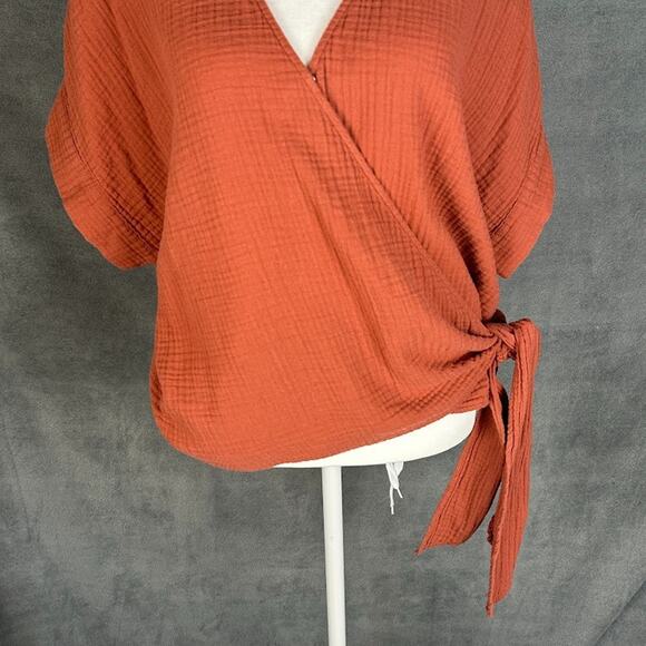 Madewell Top Womens XXL Rust Wrap Short Sleeve Gauze Boho Beach Preppy Resort - Picture 3 of 11